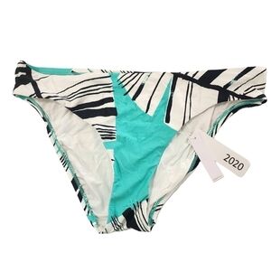 TRINA TURK Blue White Copacabana Geometric Hipster Bikini Bottoms Size 4 NWT